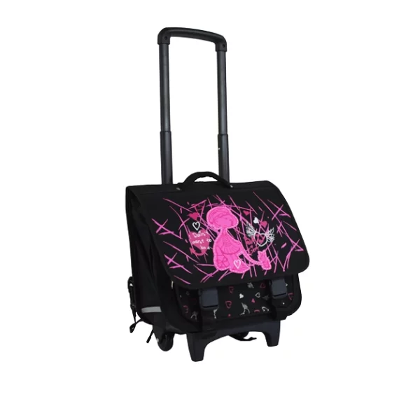 pink girl print trolley school bag on wheels