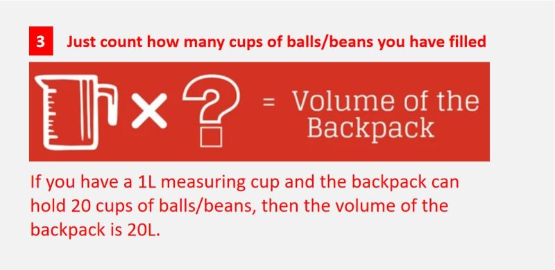 3.measure backpack volume with a stuff