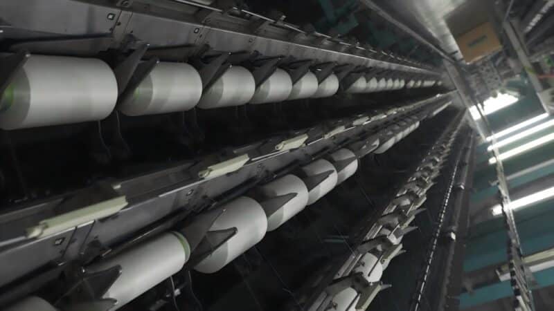 repreve spinneret and filament drawing line at a yarn mill