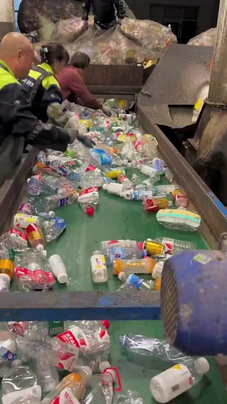 sorting line separating pet bottles from other plastics